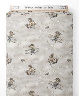 Tissu - Animaux aviateurs sur beige