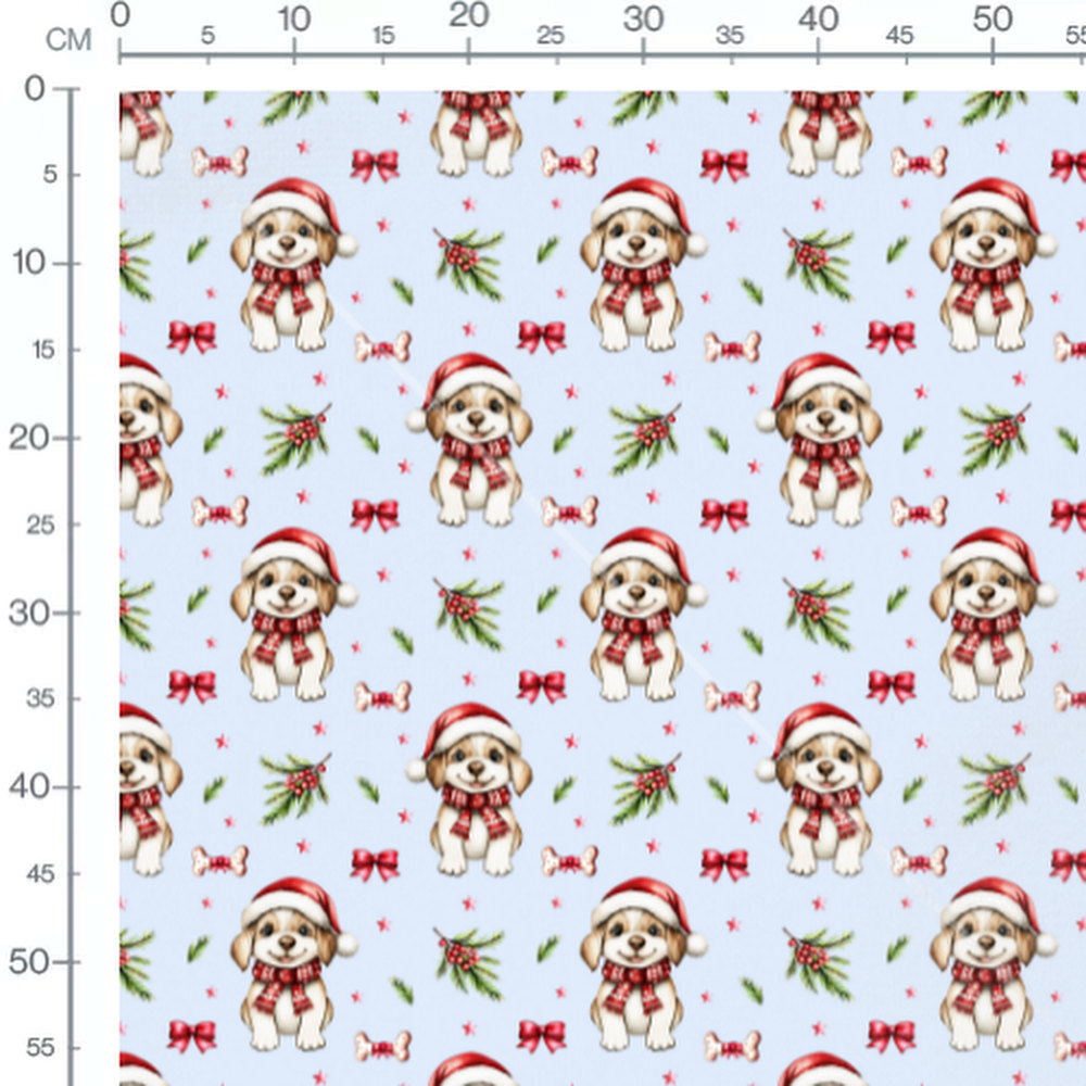Tissu - Chiot Noel fond bleu