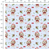 Tissu - Chiot Noel fond bleu