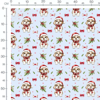 Tissu - Chiot Noel fond bleu