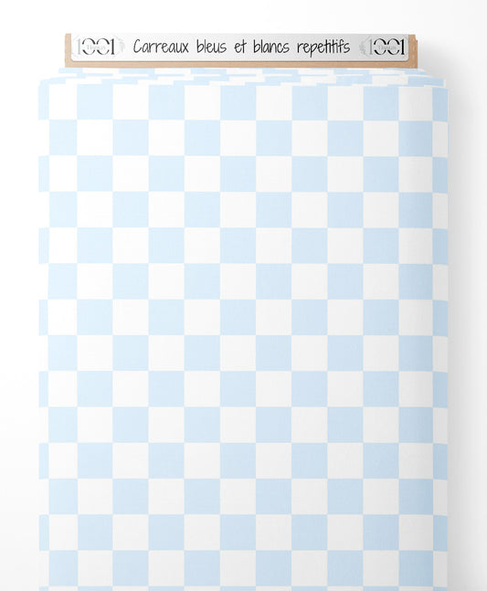 Tissu - Carreaux bleus et blancs répétitifs