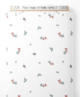 Tissu - Fleurs rouges et feuilles vertes 2
