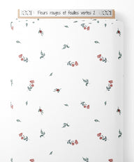 Tissu - Fleurs rouges et feuilles vertes 2