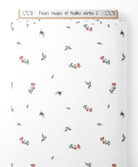 Tissu - Fleurs rouges et feuilles vertes 2