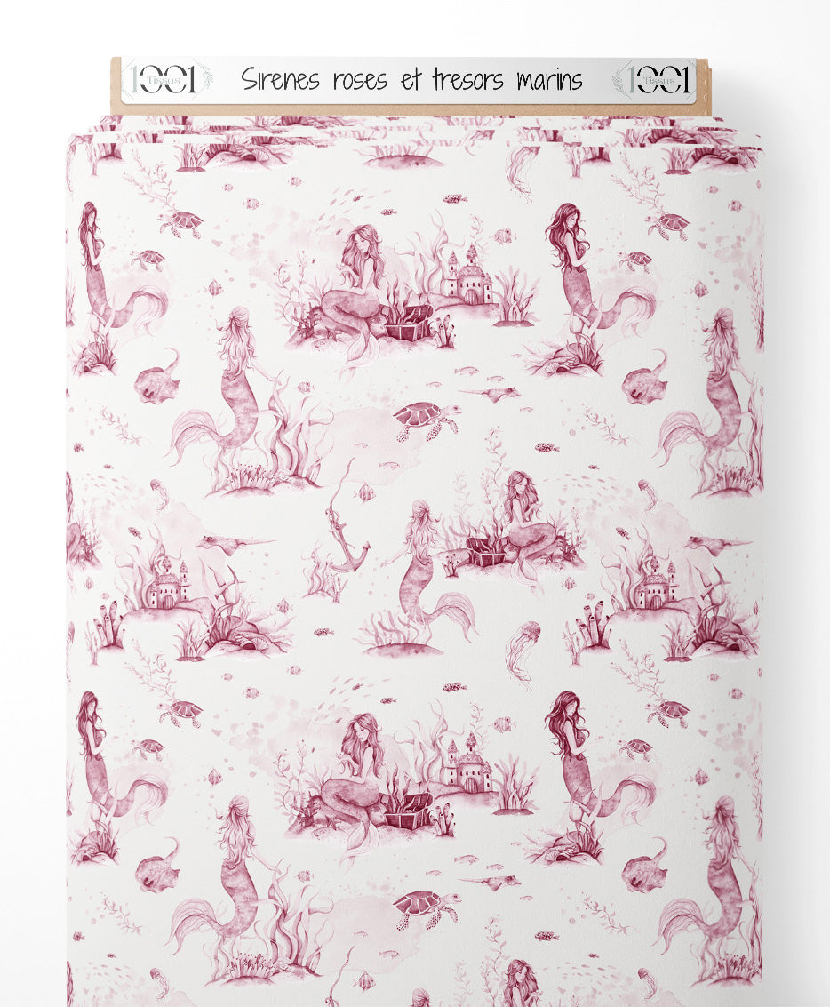 Tissu - Sirènes roses et trésors marins