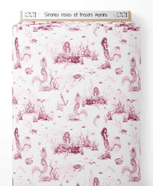 Tissu - Sirènes roses et trésors marins