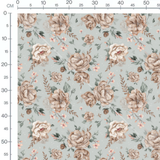 Tissu - Fleurs beige et roses contrastées