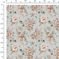 Tissu - Fleurs beige et roses contrastées