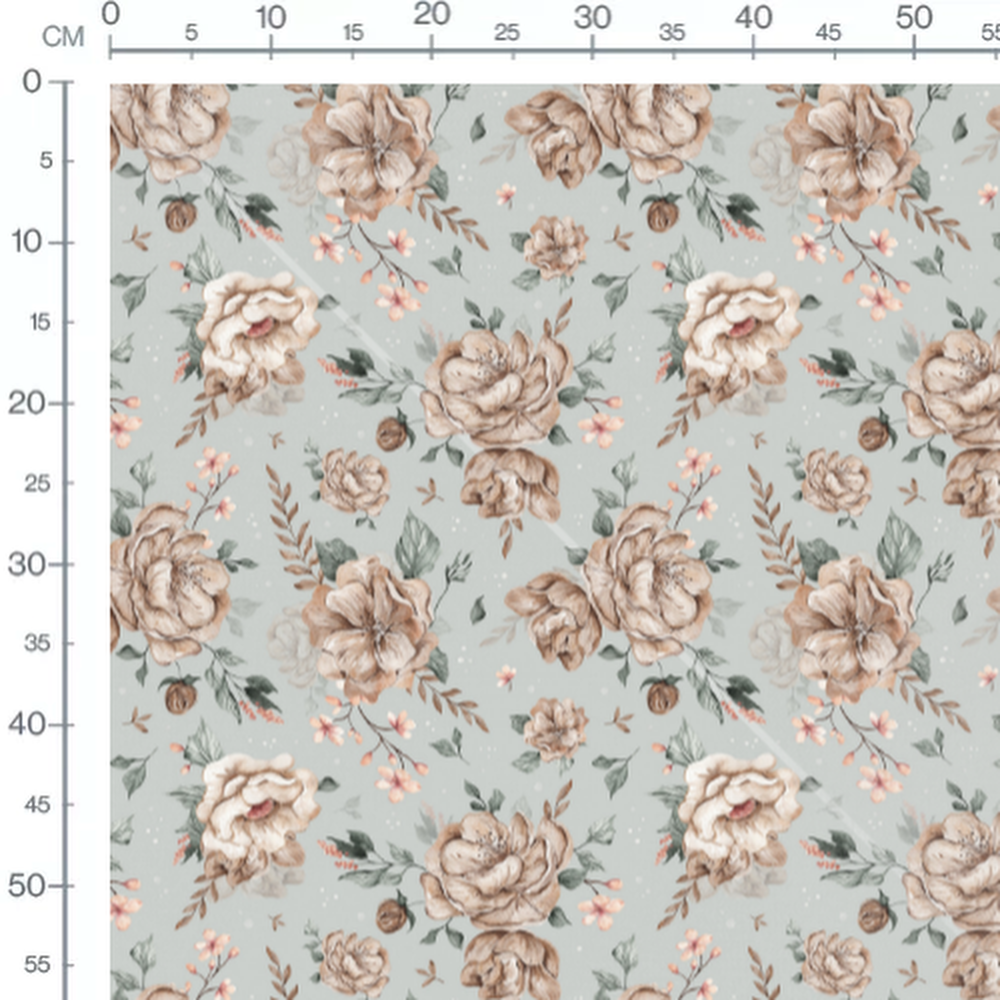Tissu - Fleurs beige et roses contrastées