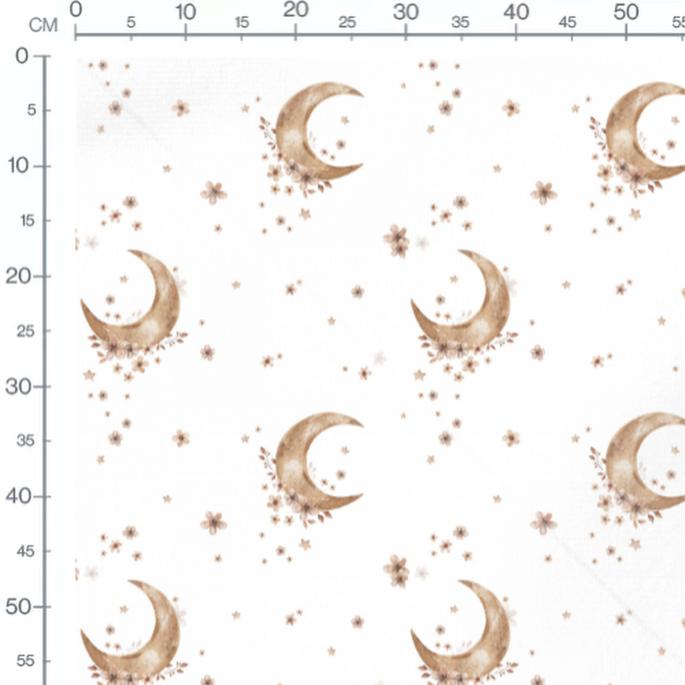 Tissu - Lunes et fleurs beige