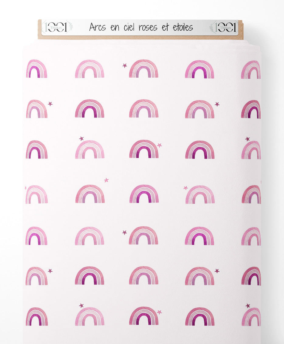 Tissu - Arcs-en-ciel roses et étoiles