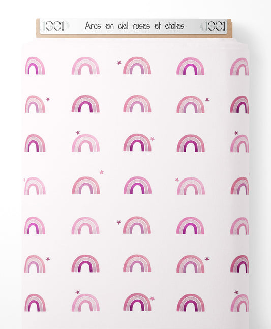 Tissu - Arcs-en-ciel roses et étoiles