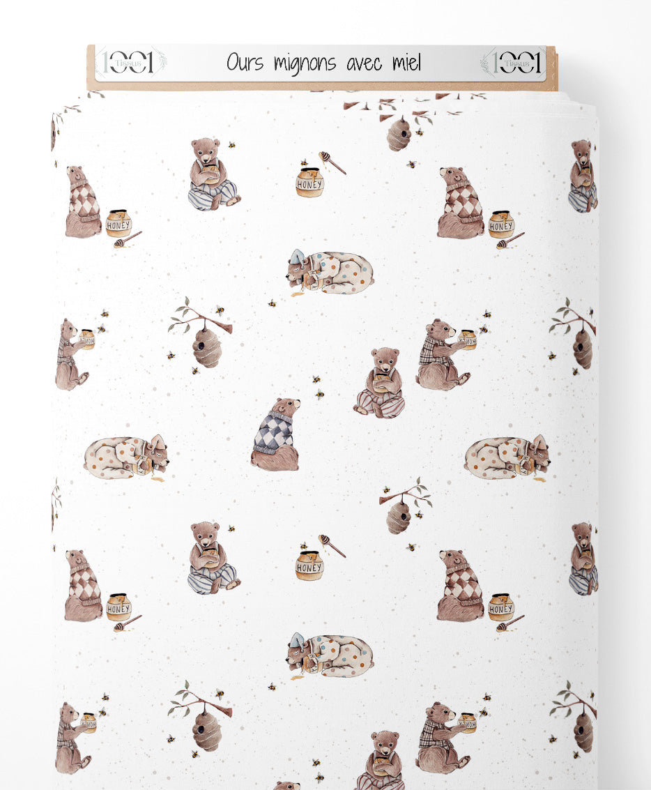 Tissu - Ours mignons avec miel
