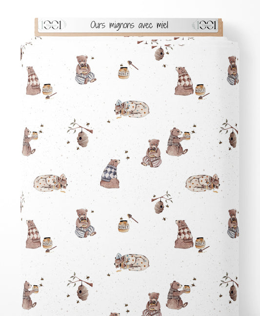 Tissu - Ours mignons avec miel