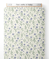 Tissu - Fleurs violettes et feuillage