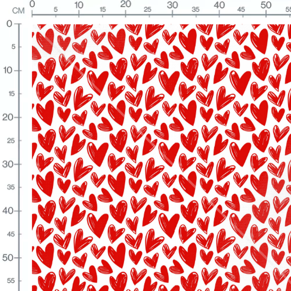 Tissu - Cœurs rouges variés sur blanc