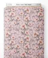 Tissu - Roses roses sur fond mauve