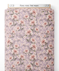 Tissu - Roses roses sur fond mauve