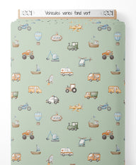 Tissu - Véhicules variés sur fond vert