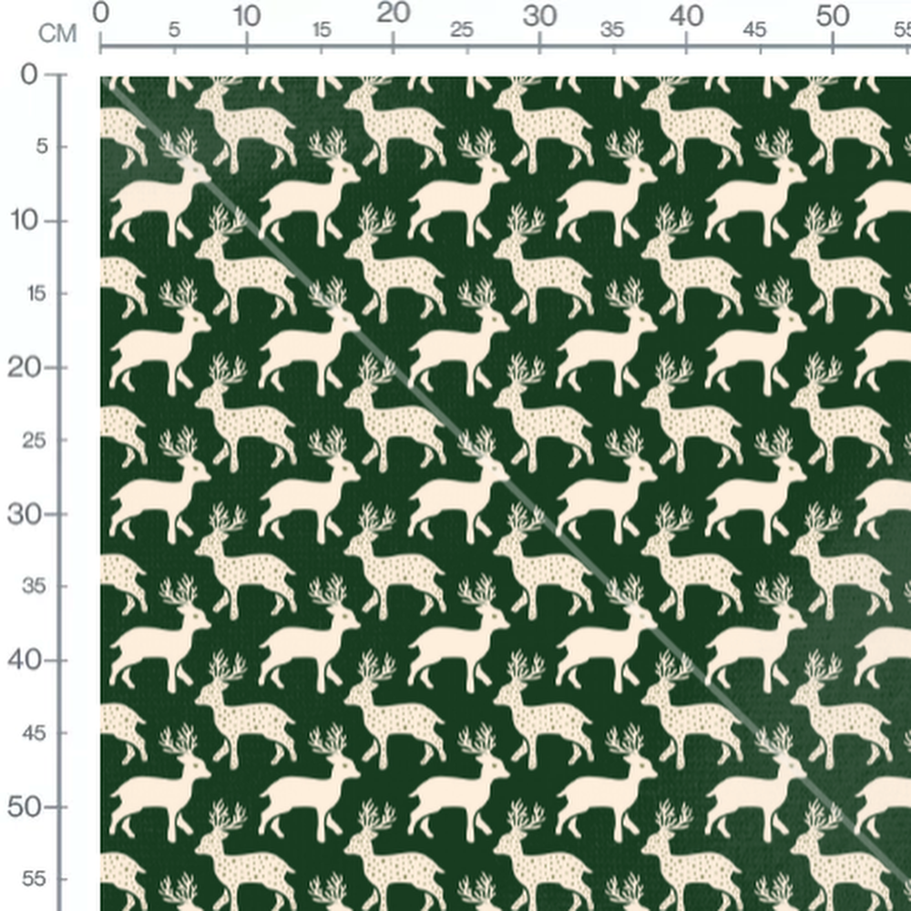 Tissu - Cerfs blancs sur fond vert