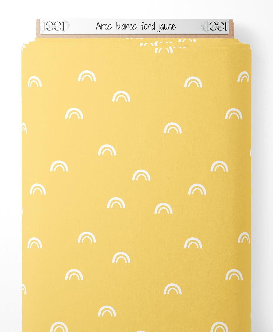 Tissu - Arcs blancs sur fond jaune
