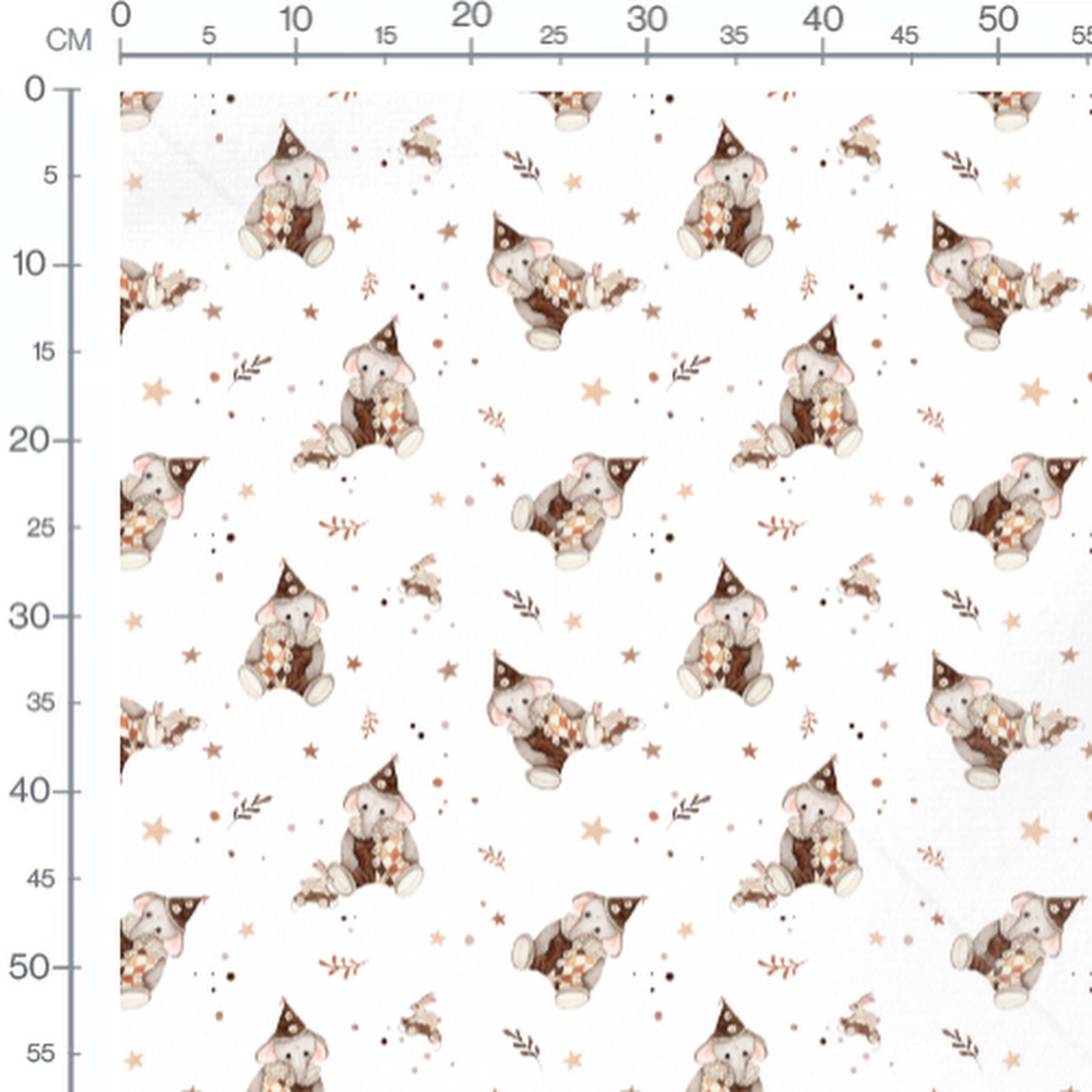 Tissu - Éléphants et lapins en chapeau