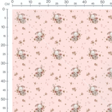 Tissu - Lapins roses et fleurs pastel