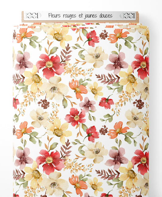 Tissu - Fleurs rouges et jaunes douces