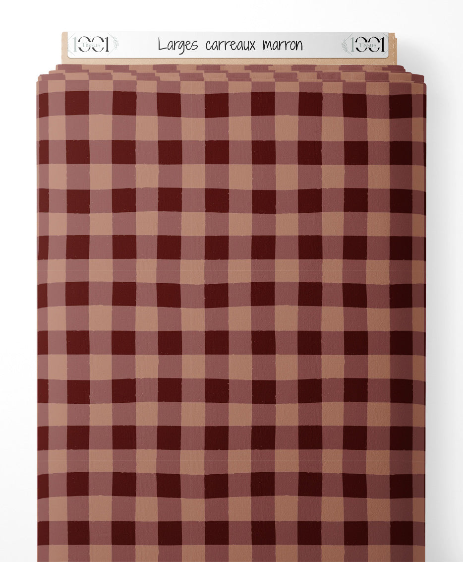 Tissu - Larges carreaux marron