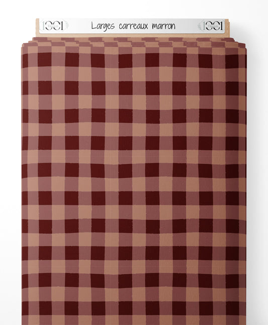 Tissu - Larges carreaux marron