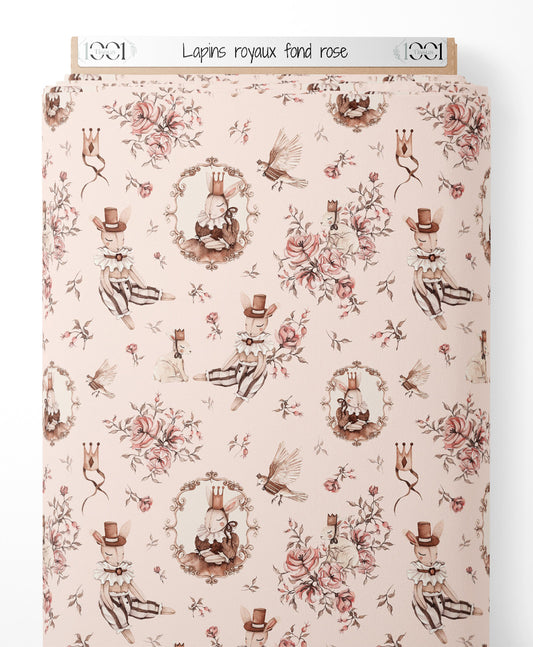 Tissu - Lapins royaux sur fond rose