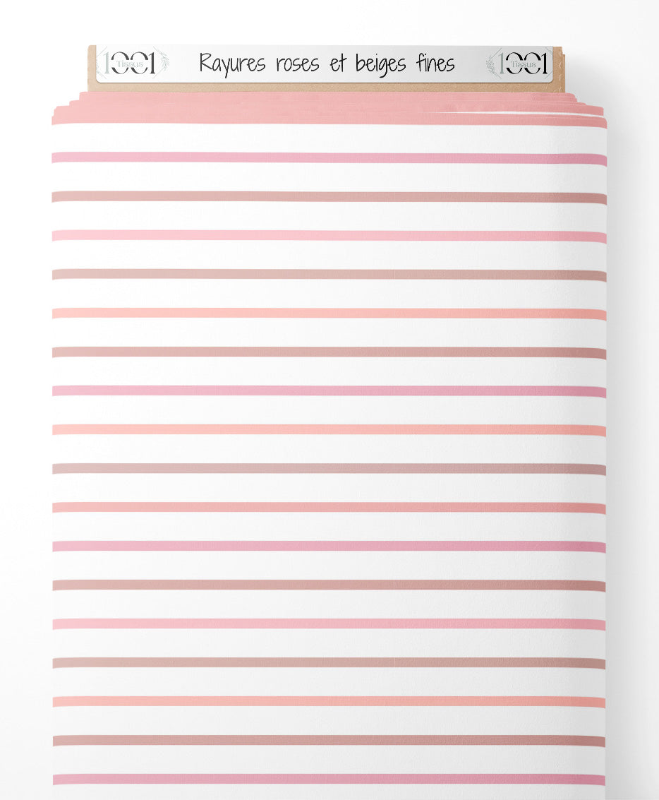 Tissu - Rayures roses et beiges fines