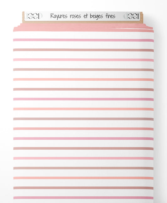 Tissu - Rayures roses et beiges fines