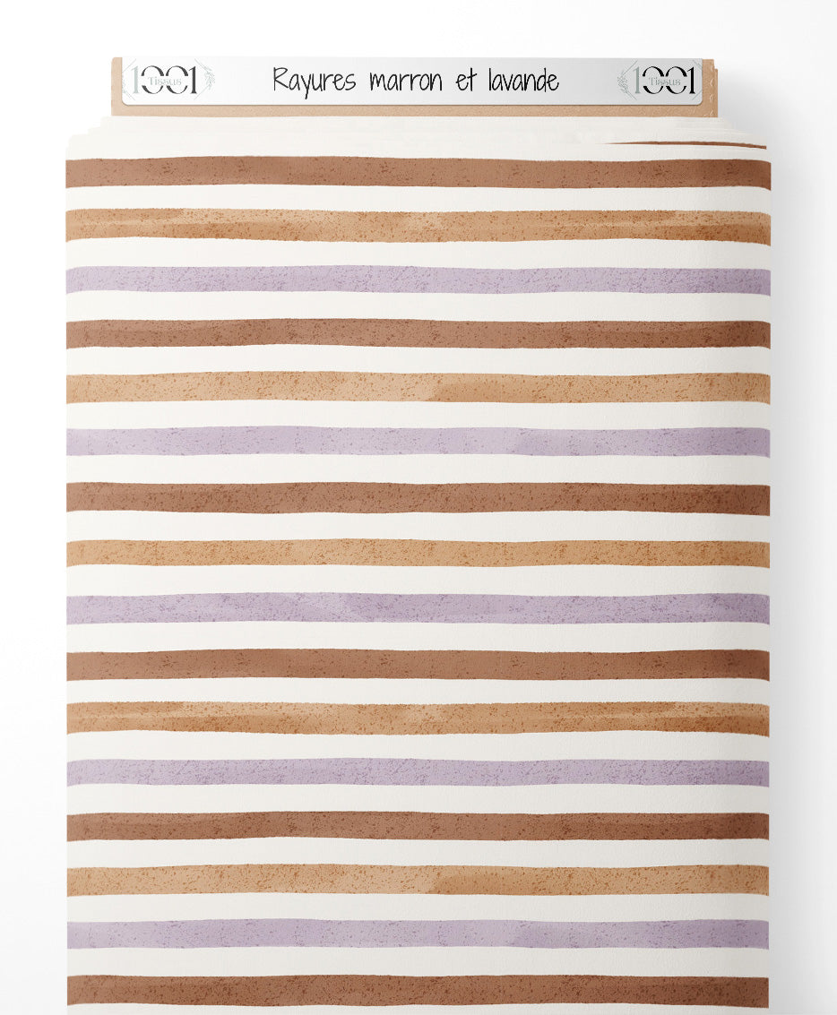 Tissu - Rayures marron et lavande