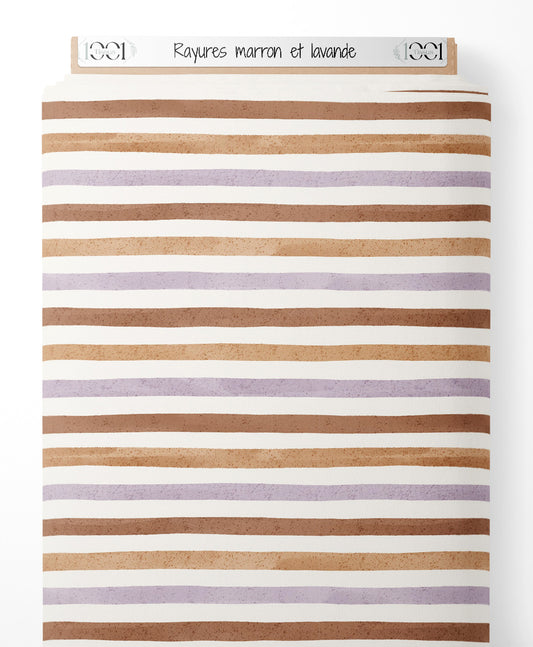 Tissu - Rayures marron et lavande