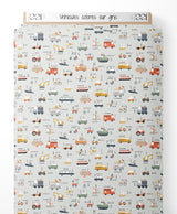 Tissu - Véhicules colorés sur gris