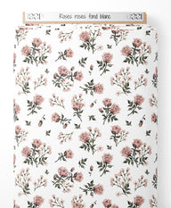 Tissu - Roses roses sur fond blanc