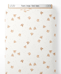 Tissu - Faons beige sur fond blanc