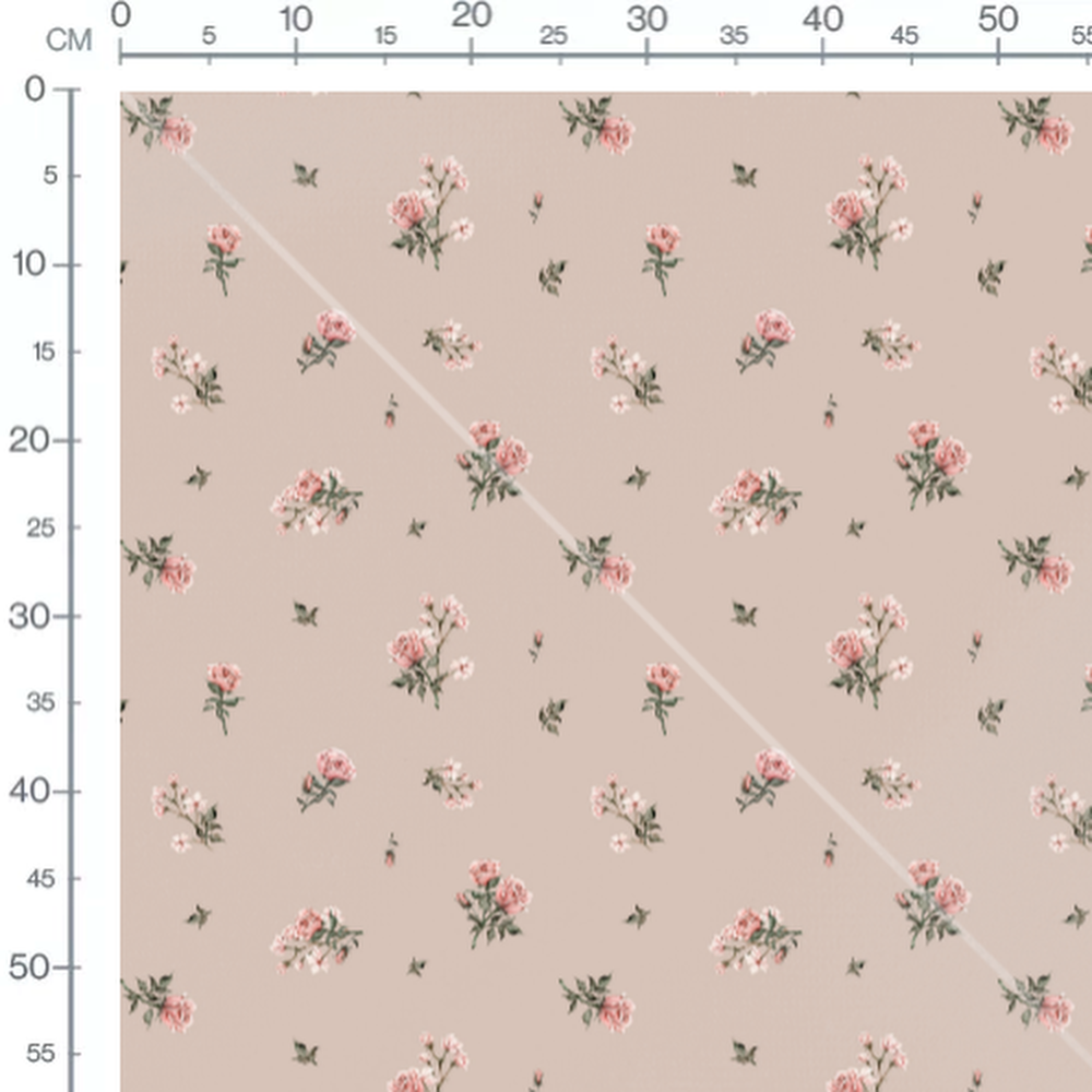 Tissu - Roses roses et bourgeons verts