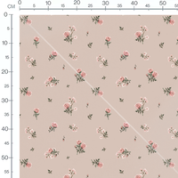 Tissu - Roses roses et bourgeons verts