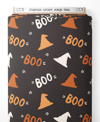 Tissu - Chapeaux sorcière orange blanc