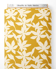 Tissu - Silhouettes de feuilles blanches