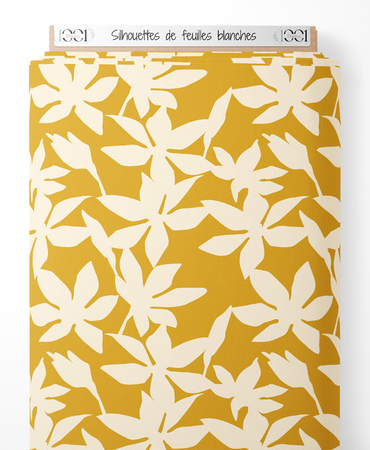 Tissu - Silhouettes de feuilles blanches