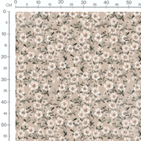 Tissu - Fleurs beige et feuilles vertes 2 2