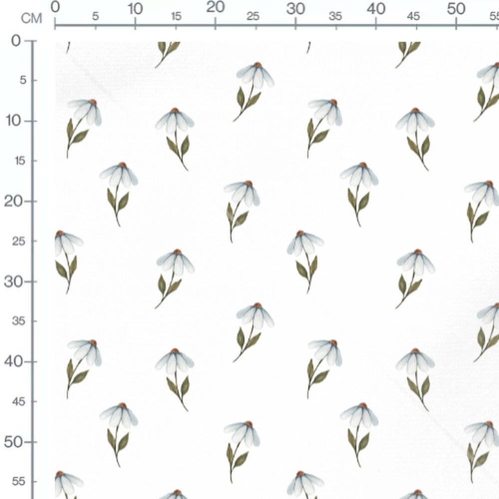Tissu - Fleurs blanches et bleu pâle