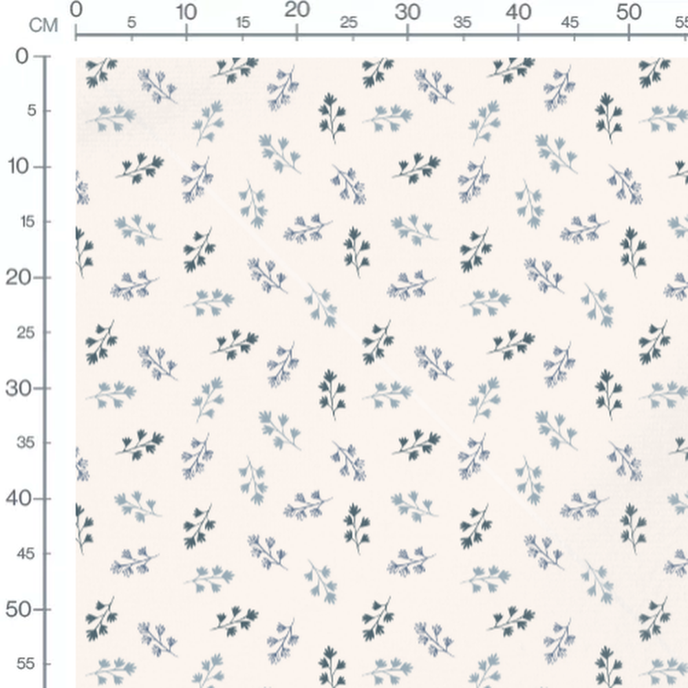 Tissu - Feuilles bleues sur fond crème