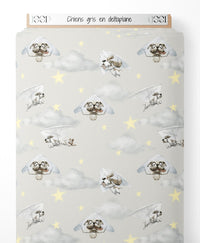 Tissu - Chiens gris en deltaplane