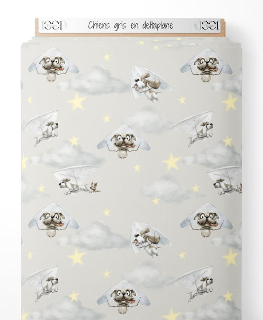 Tissu - Chiens gris en deltaplane