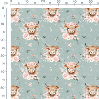 Tissu - Vaches fleuries sur bleu-gris