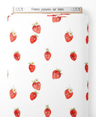 Tissu - Fraises joyeuses sur blanc